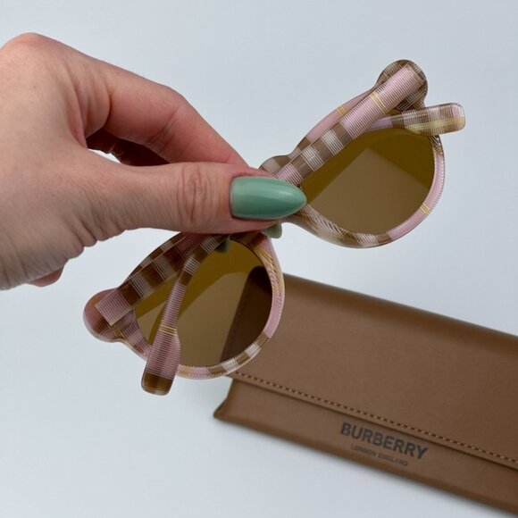 Burberry JB4355 397273 KIDS BRAND NEW Sunglasses Check Pink Bronze Round Unisex - Picture 3 of 11